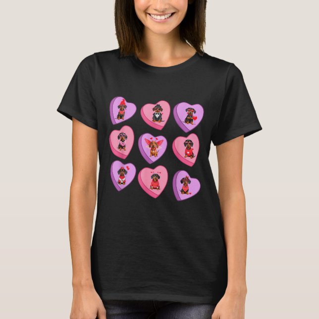 Dachshund Hearts Candy Valentines Weiner Dog Pet L T-Shirt (Front)