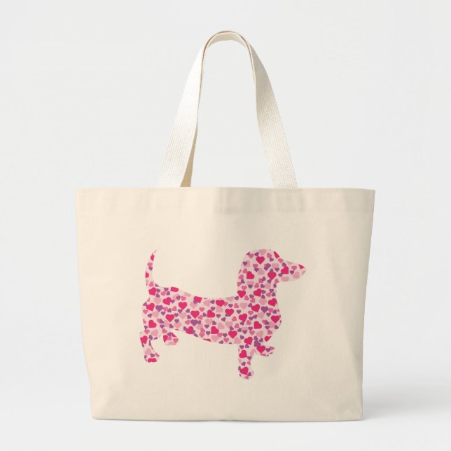Dachshund Hearts Large Tote Bag (Front)