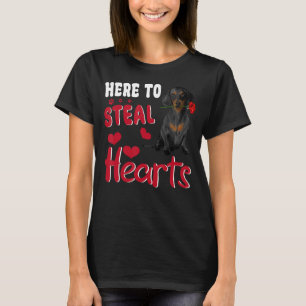 Dachshund Here To Steal Hearts Funny Dog Valentine T-Shirt