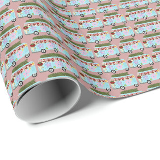 Dachshund Hippie Santa's Van Wrapping Paper 30"x6'