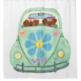 Dachshund Hippies In Flower Love Mobile Shower Curtain