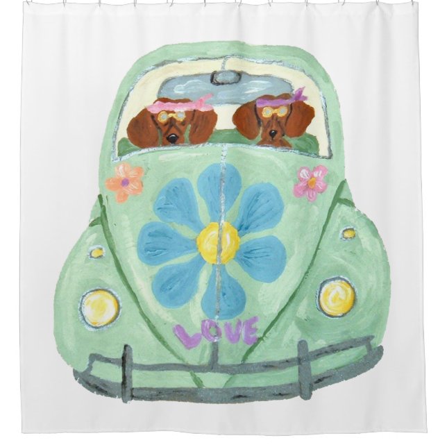 Dachshund Hippies In Flower Love Mobile Shower Curtain (Front)
