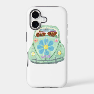 Dachshund Hippies In Their Flower Love Car
