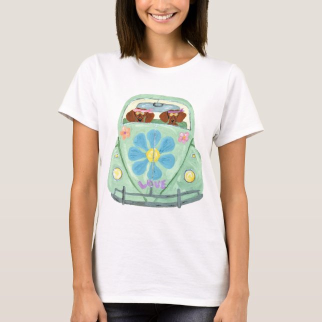 Dachshund Hippies In Their Flower Love Mobile T-Shirt (Front)