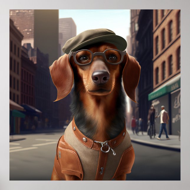 Dachshund Hipster Dog Poster (Front)
