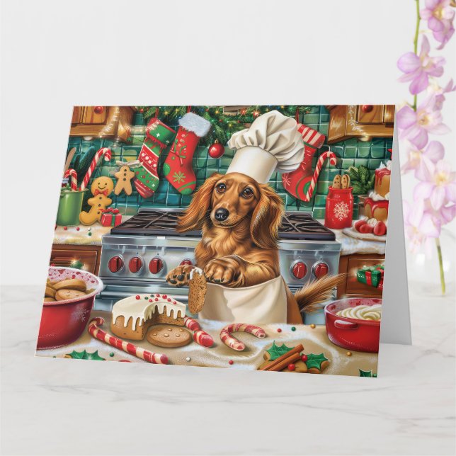 Dachshund Holiday Baking: Festive Christmas Card (Orchid)