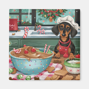 Dachshund Holiday Baking: Festive Christmas  Magnet