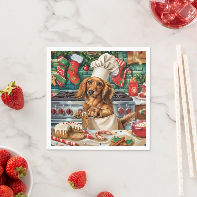 Dachshund Holiday Baking: Festive Christmas Napkin (Insitu)