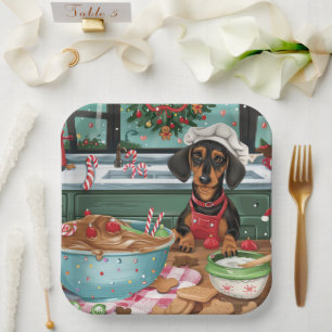 Dachshund Holiday Baking: Festive Christmas  Paper Plate