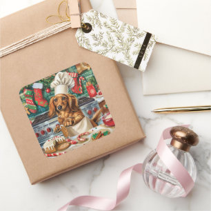 Dachshund Holiday Baking: Festive Christmas Square Sticker