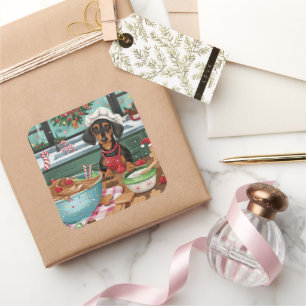 Dachshund Holiday Baking: Festive Christmas  Square Sticker