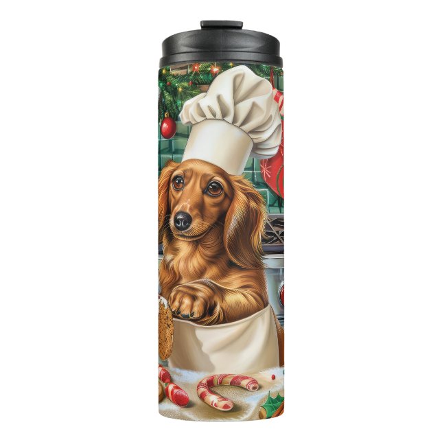 Dachshund Holiday Baking: Festive Christmas Thermal Tumbler (Front)