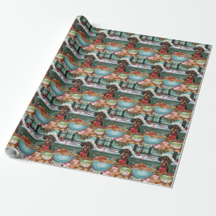 Dachshund Holiday Baking: Festive Christmas  Wrapping Paper