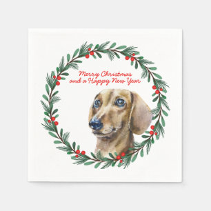 Dachshund Holiday Wreath Personalised Christmas Napkin
