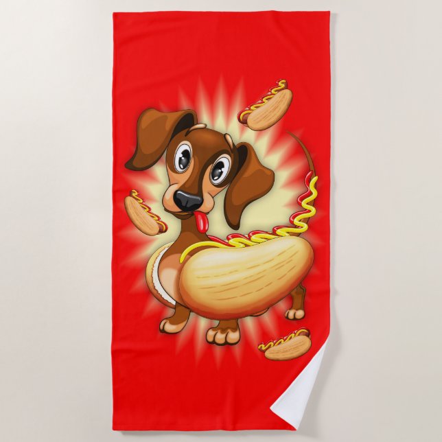 Dachshund Hot Dog Beach Towel (Front)