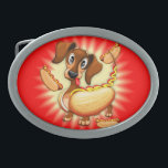 Dachshund Hot Dog Cute and Funny Character Belt Buckle<br><div class="desc">Cute Dachshund Dog Cartoon Character looking a bit confused and amazed,  with tongue hanging out,  and with big surprised eyes because he's realising he's a... hot dog Sausage! Vector Clip Art Illustration isolated on white. Copyright BluedarkArt.</div>