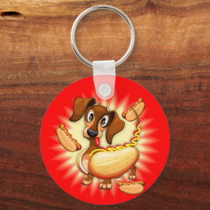 Dachshund Hot Dog Key Ring