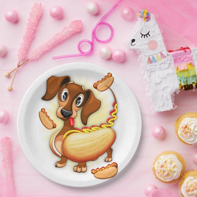 Dachshund Hot Dog Paper Plate (Party)