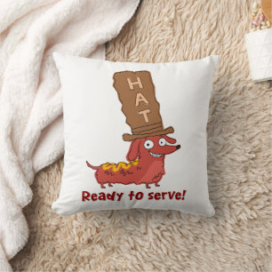Dachshund Hot Dog Pun Cushion