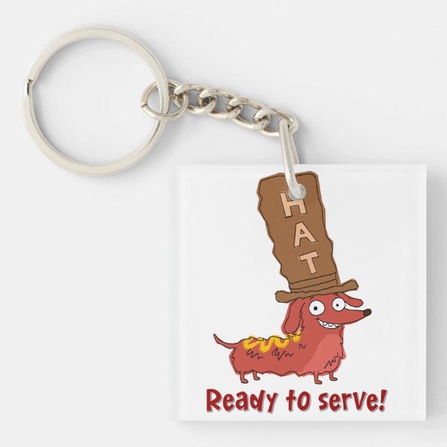 Dachshund Hot Dog Pun Key Ring (Front)