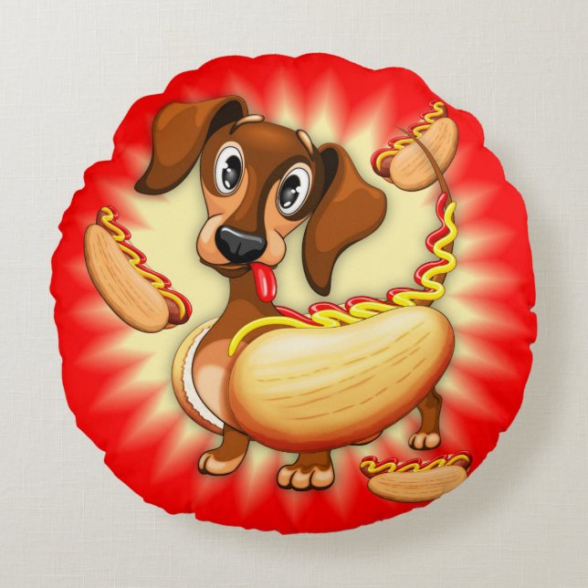 Dachshund Hot Dog Round Cushion (Front)