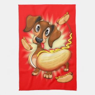 Dachshund Hot Dog Tea Towel