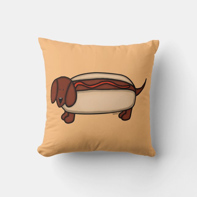 Dachshund Hot Dog Throw Pillow (Front)