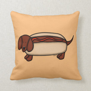Dachshund Hot Dog Throw Pillow