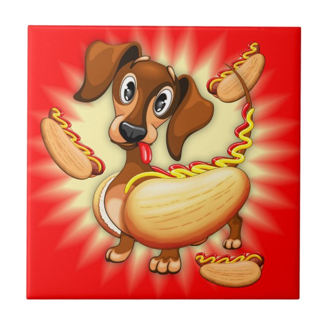 Dachshund Hot Dog Tile (Front)