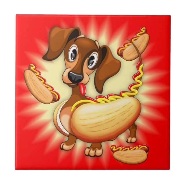 Dachshund Hot Dog Tile (Front)