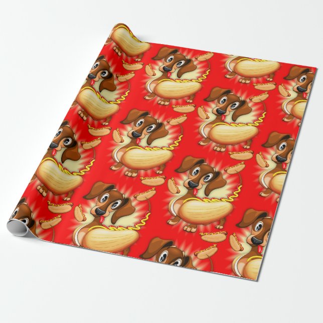 Dachshund Hot Dog Wrapping Paper (Unrolled)