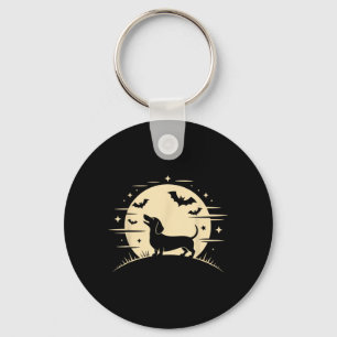 Dachshund Howling Full Moon Halloween Costume Dog Key Ring