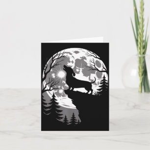 Dachshund Howling Full Moon Haunted Forest Card
