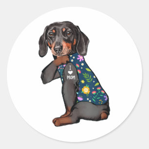 Dachshund I Love Mum Tattoo Flower Funny Dog _1 Classic Round Sticker