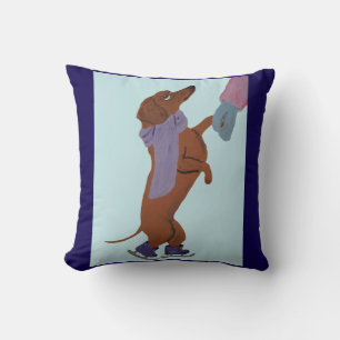 Dachshund ice skating with his Mum Cushion