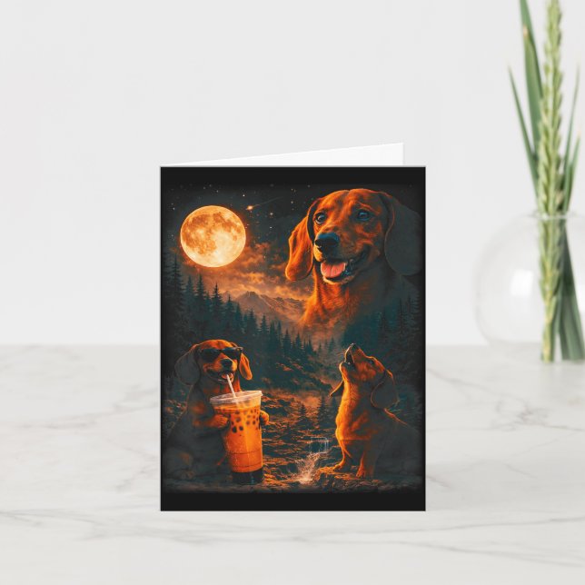 Dachshund iced drinking coffee lover howling three card (Front)
