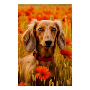 Dachshund In A Field Of Flowers Poster