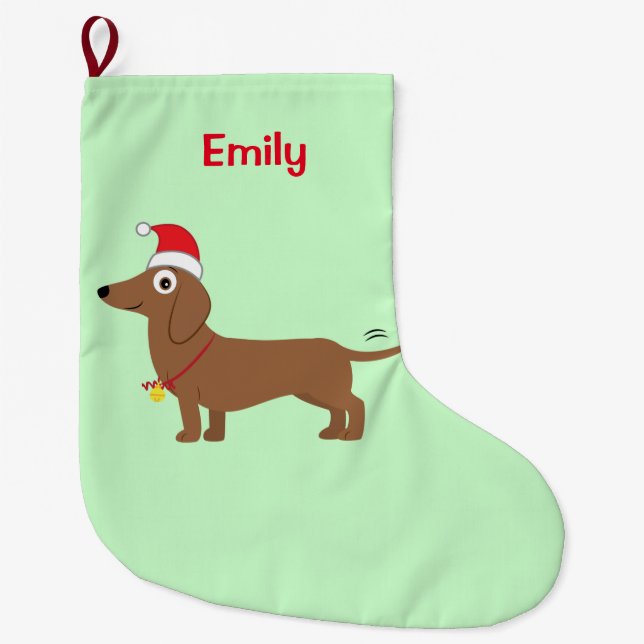 Dachshund in a Santa Hat Large Christmas Stocking (Front)