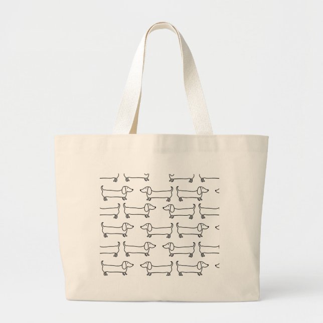 Dachshund in black-white large tote bag (Front)
