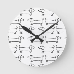 Dachshund in black-white round clock