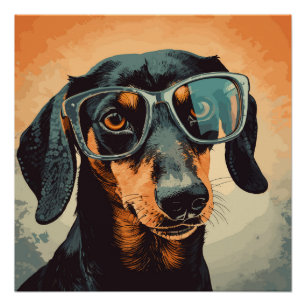 Dachshund in Glasses Poster
