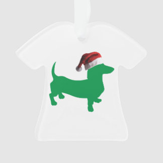 Dachshund in Green wearing a Santa Claus Hat Ornament