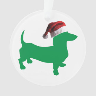 Dachshund in Green Wearing a Santa Claus Hat Ornament