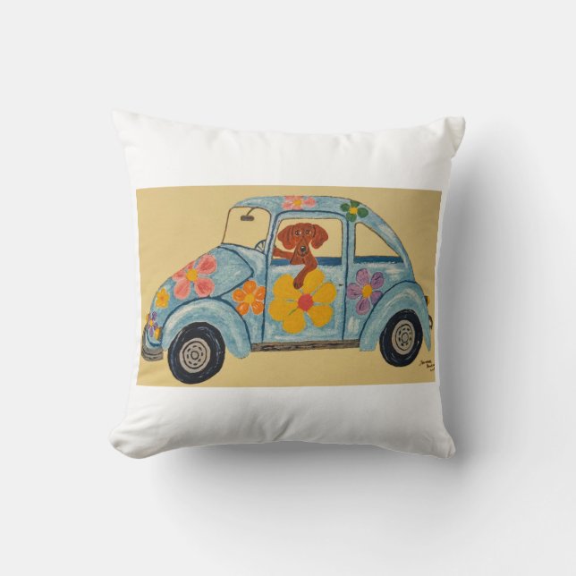 Dachshund in Hippie car Cushion (Front)