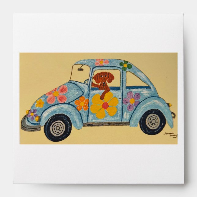 Dachshund in Hippie car  Envelope (Front)