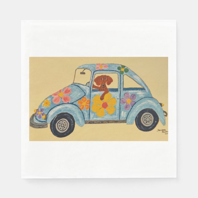 Dachshund in Hippie car  Napkin (Front)