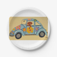 Dachshund in Hippie car 