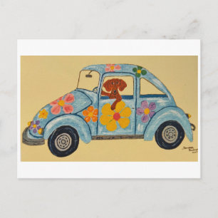 Dachshund in Hippie car Postcard
