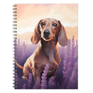 Dachshund in Lavender field Notebook