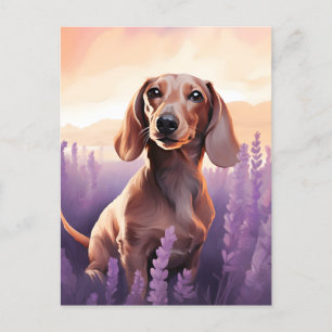 Dachshund in Lavender field Postcard